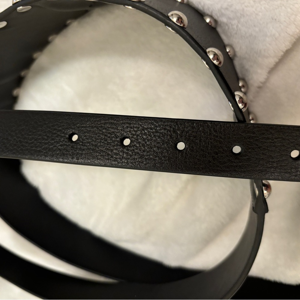 All Saints Alcor Black Leather Studded Belt with Silver Accents - Picture 6 of 9